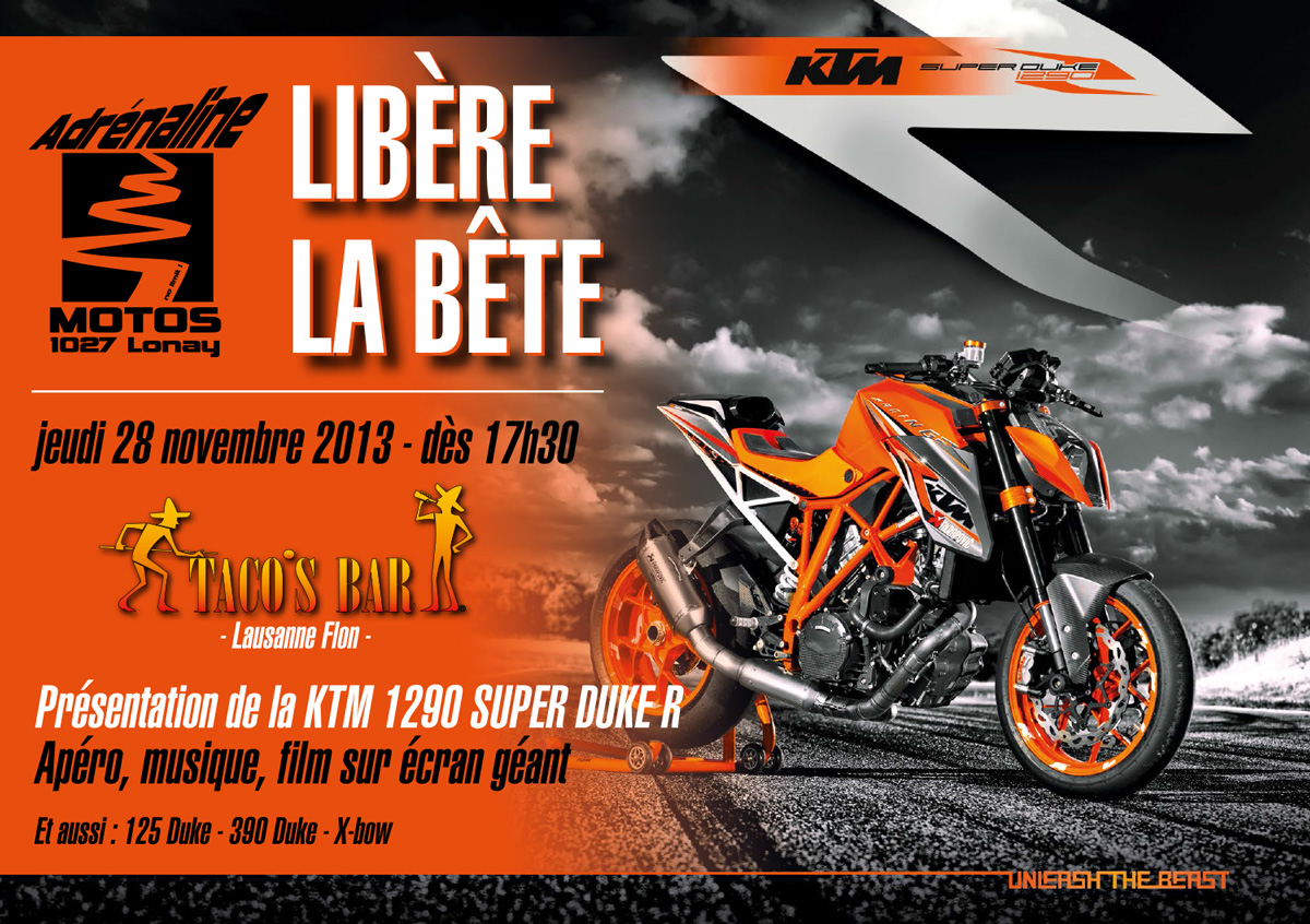 presenattion KTM 1290 Super Duke R, le 28.11.2013 au Taco's Bar du Flon, à Lausanne